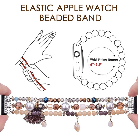 Brown Beaded Apple Watch Band 42/44/45MM Compatible - Picture 2 of 5